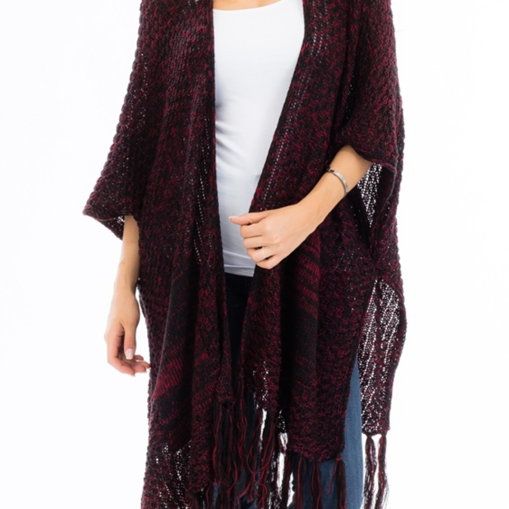 Fringe Trimmed Open Cardigan/Sweater/Poncho OSFA